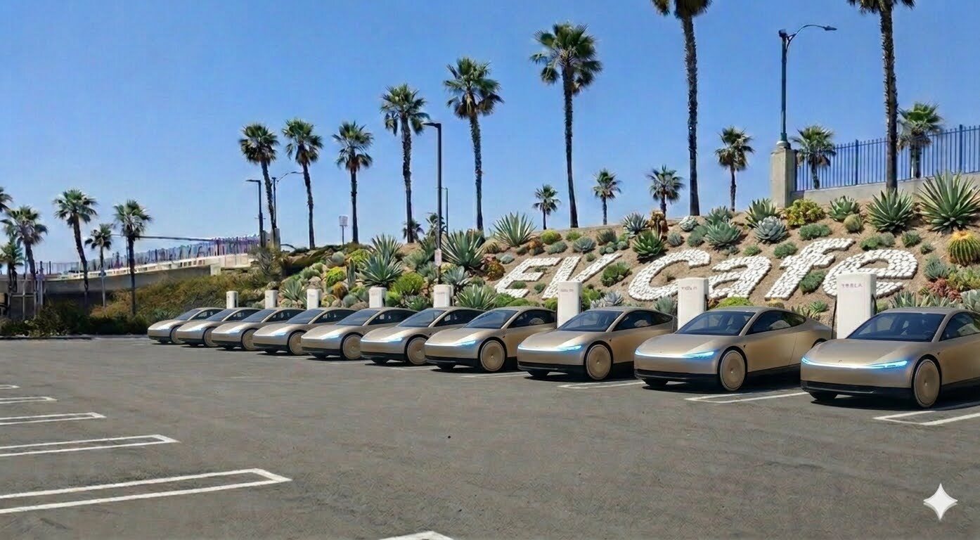EVs lined up at charging stalls